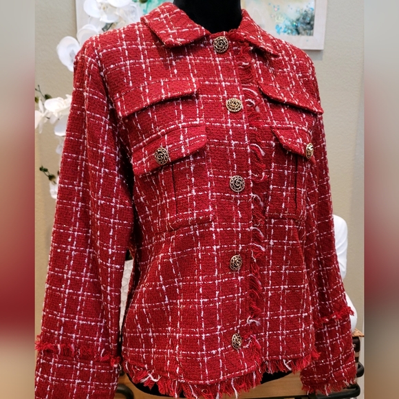Sugarlips Red Tweed Blazer with Frayed Edges - Picture 1 of 6